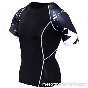 PKAWAY Slim Fit Quick Dry Black Short Sleeve Compression Athletics Shirt Baselayer B07QGFF8LN